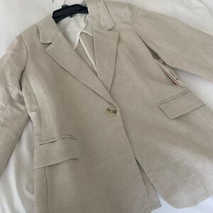 Aqua Linen Blend Beige Blazer